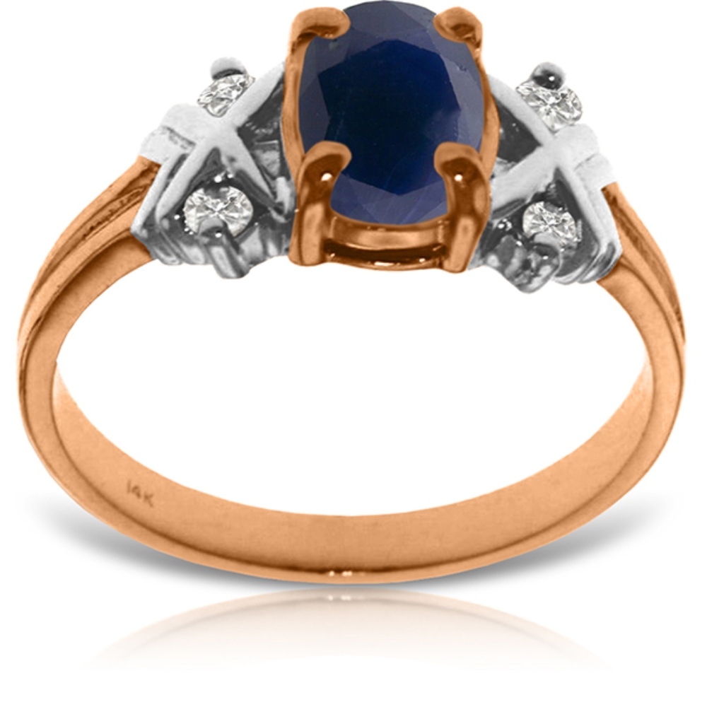 14K. SOLID GOLD RING WITH DIAMONDS & SAPPHIRE - Picture 1 of 4